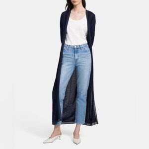 Theory • Navy Wool Silk Long Duster Cardigan Crepe De Chine